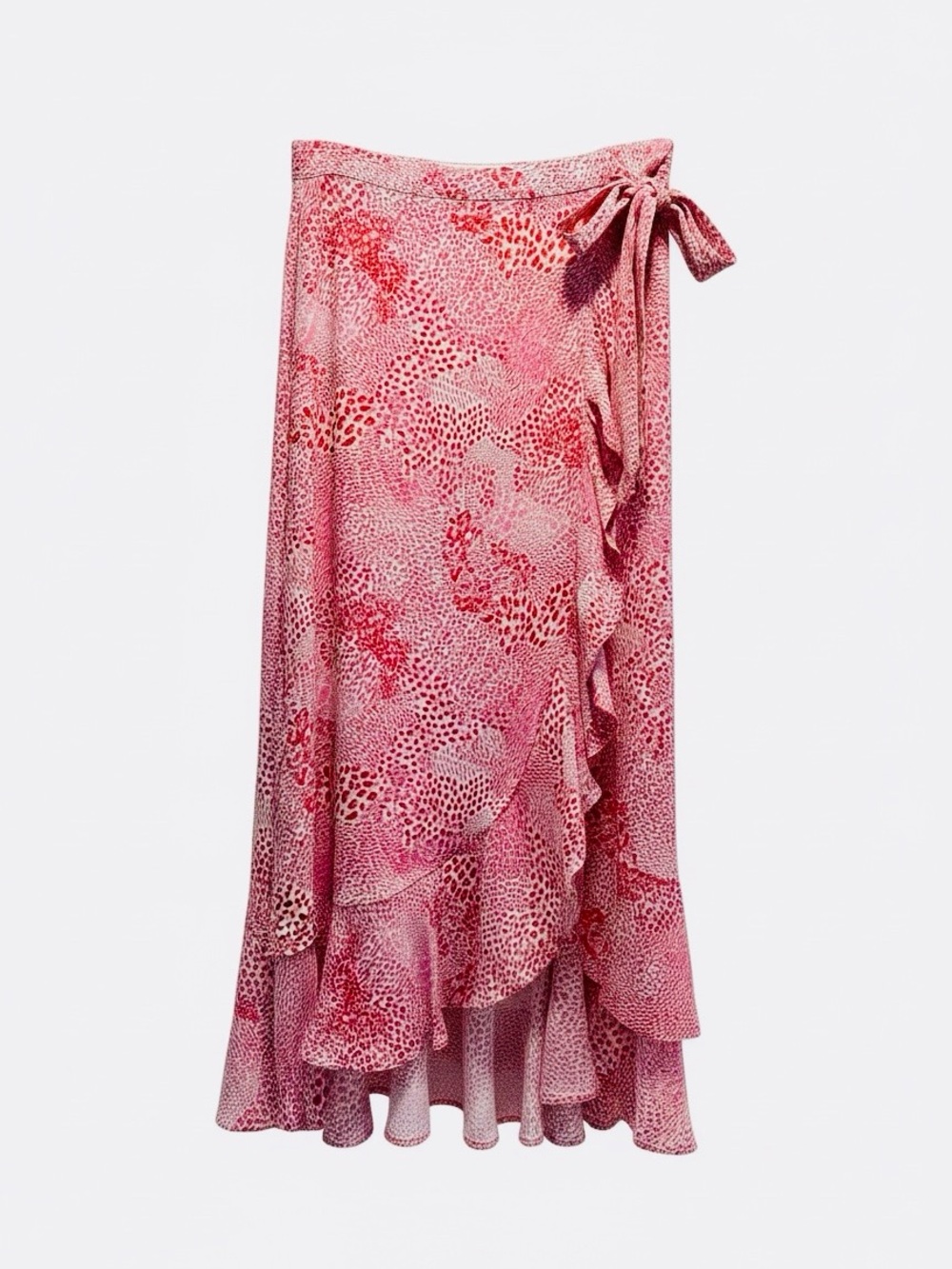 Whistles Pink and Red Leopard Tie-Waist Ruffled Wrap Skirt